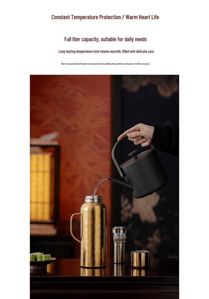 Mo Ji Luxury Titanium Teapot Watch Display Thermos - Portable & High-Grade.