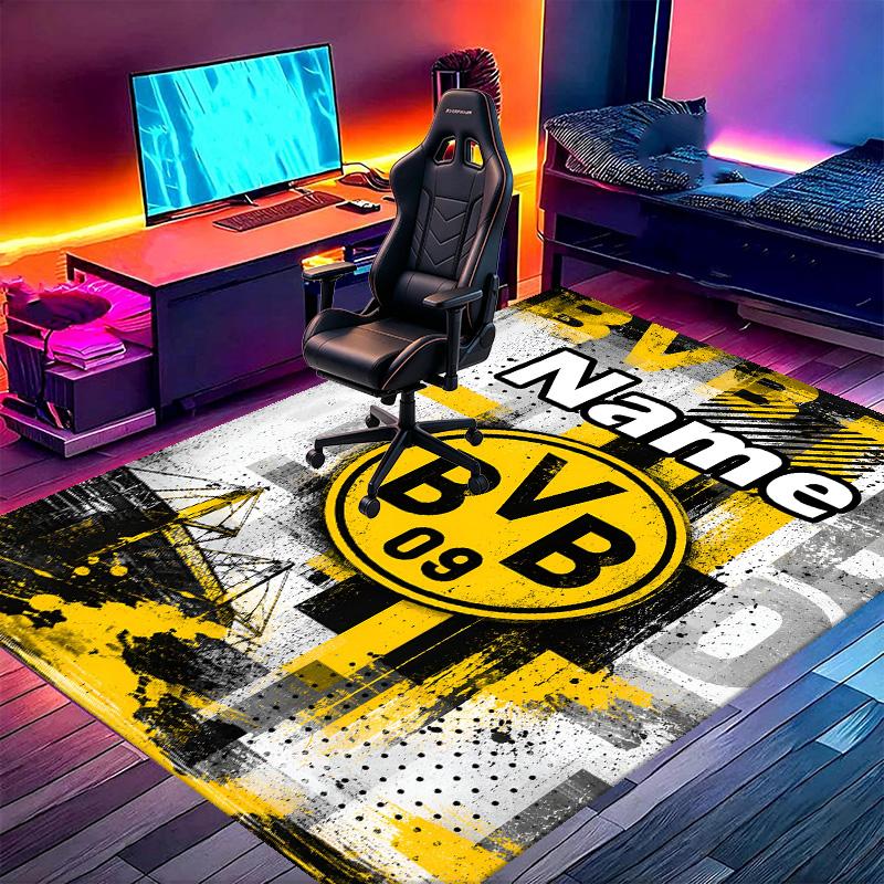 Custom Name Personalized Borussia Dortmund Print Carpet, Versatile Home Decor Rug, for Playroom, Apartment, Balcony, Entryway, Hallway Gift