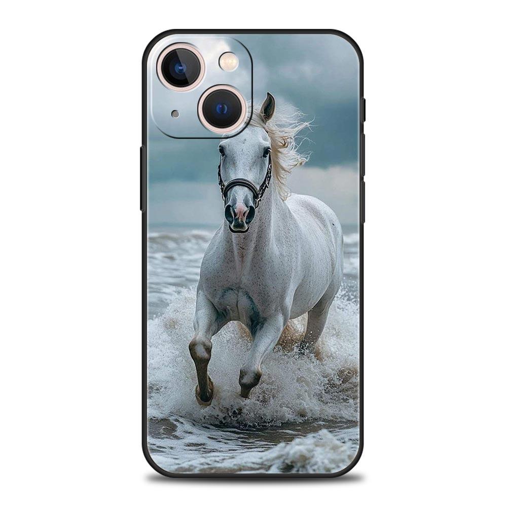 Black White Horses Galloping Phone Case For iPhone 16e 15 14 13 12 11 Pro Max XS X XR SE 7 8 Plus Shell iPhone 16 Soft TPU Cover
