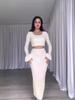 Autumn 2024 European & American Solid Color U-Neck Crop Top & High Waist Midi Skirt Set