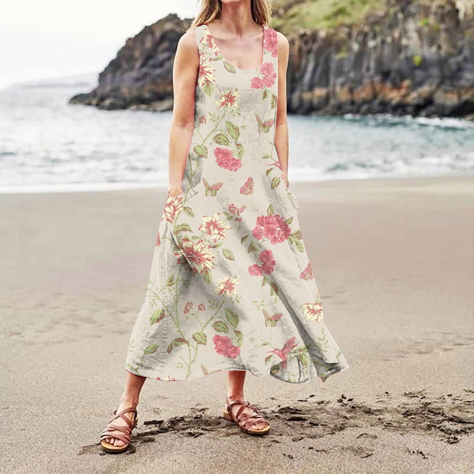 

Женское повседневное удобное хлопковое карманное платье без рукавов с градиентным принтом XXL розовый