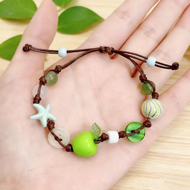 1/2Pcs Women Ladies Jewelry Lovely Apples Charm Bracelet For Girls With Brown Cord Fun And Stylish Accessory