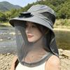 UV Protection Mosquito Head Net Hat With Net Mesh Fishing Bucket Hat Fashion Solar Fan Hat  Camping