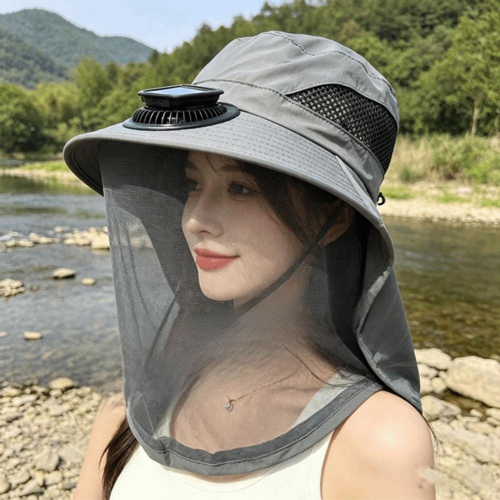 UV Protection Mosquito Head Net Hat With Net Mesh Fishing Bucket Hat Fashion Solar Fan Hat  Camping
