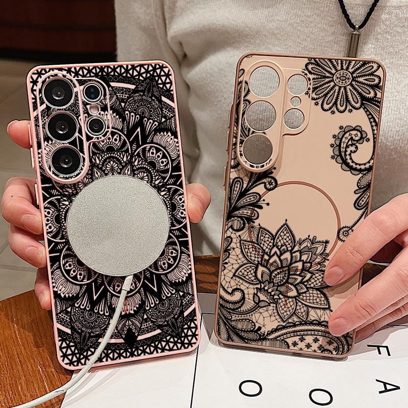 Retro Mandala Flower Pattern Case For Samsung S26 Edge S25 FE S24 Plus S23 S22 Ultra A15 A16 A17 A35 A36 A37 A54 A55 A56 A57 5G Magnetic Matte Cover