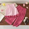 Girls Summer Sleeveless Doll Blouse And Straight Leg Pants 2 Piece Set Baby Casual Outfit Kids Clothing