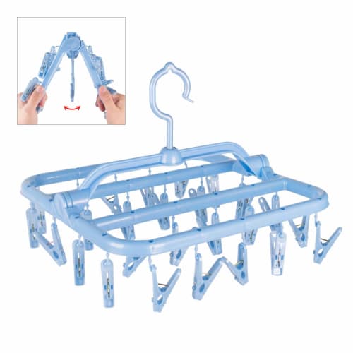 

Annaklin Folding Clothes Hanger with 26 Drying Clips, Underwear Hanger with Clips, Plastic Laundry Drip Drying Hanger for Socks, Bras, Lingerie, and C