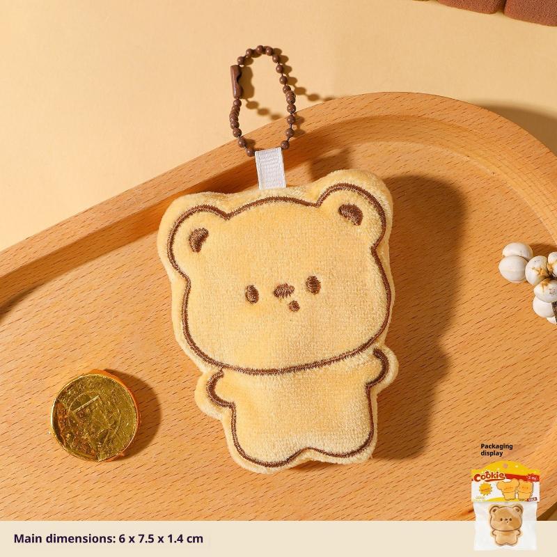 1/2Pcs Cute Cartoon Simulation Biscuit Bear Plush Pendant Keychain Kawaii Stuffed Doll Backpack Pendant Decorative Accessories