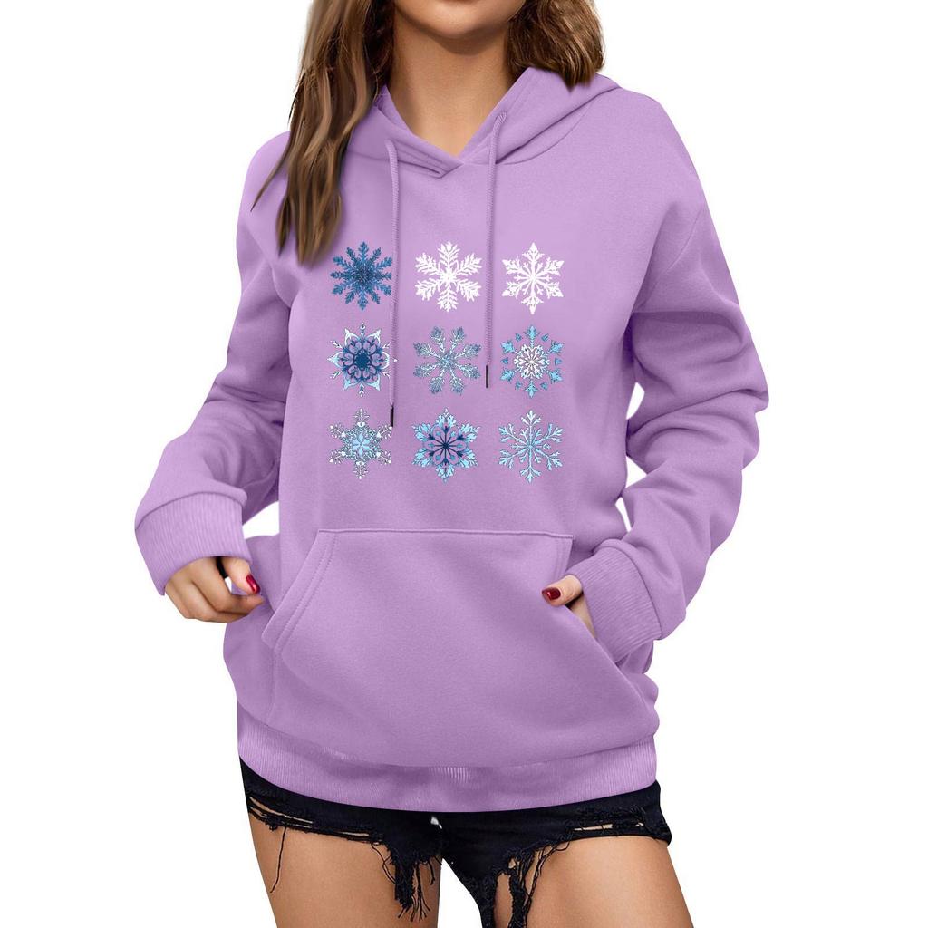 Women's Winter Christmas Printed Pullover Hooded Sweatshirt Fleece Long Sleeve Sweatshirt