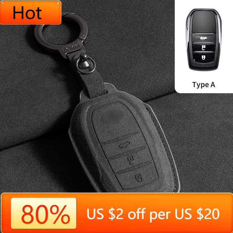 Interior Mouldings Leather Car Key Case for Toyota Prius Camry Corolla CHR C-HR RAV4 Land Cruiser 2/3 Button Keychain Suede Acce