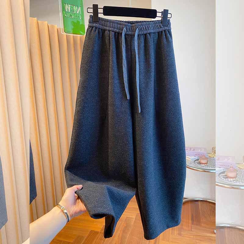 

Autumn & Winter Korean Style Plus Size Woolen Pants - Loose, Casual, Versatile, Soft Draped Nine-Point Women s Pants L (50-57.5 kg) темно-сірий