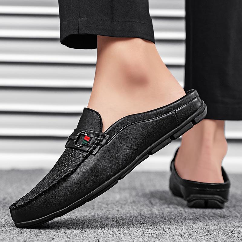Leather Fashion Leisure Walk Shoes Men Slip on Casual Walking Shoes New Arrival Men Half Slippers New Comfortable Soft Slippers