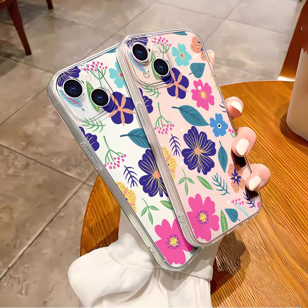 Painted leaf flower apple 17 pro mobile phone case iphone14 hot-selling 15pm protective case 13 anti-drop