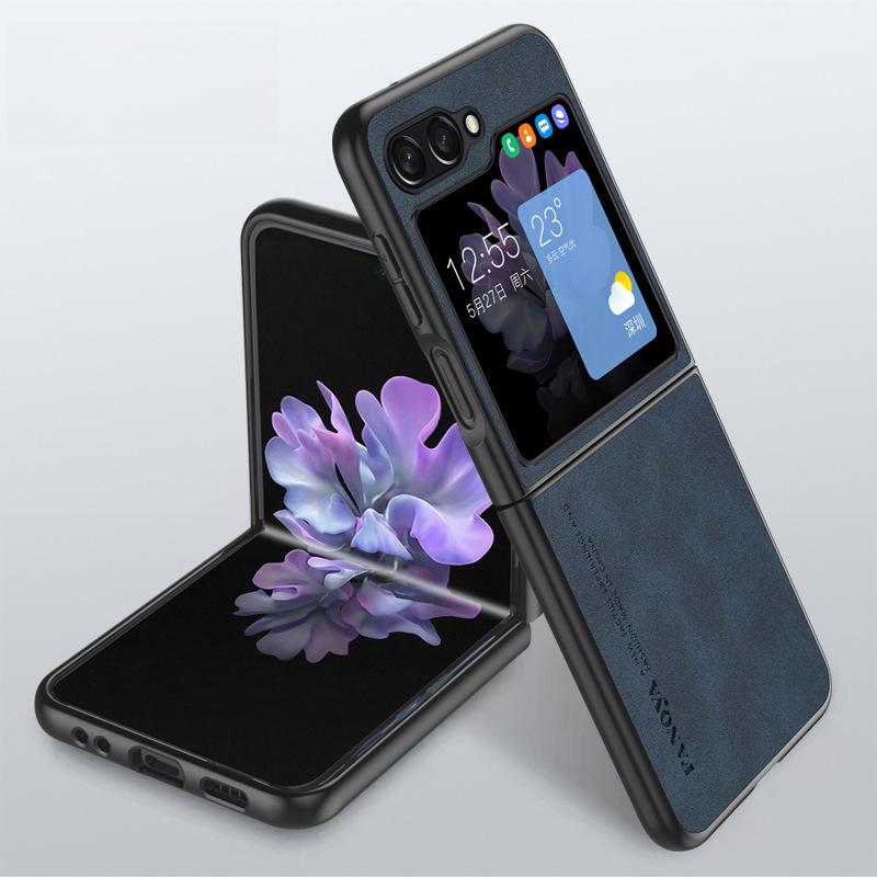 Suitable for Samsung Z Flip6 Sheepskin Foldable Phone Case Fold4 Leather-texted Flip3 Protective Case W20
