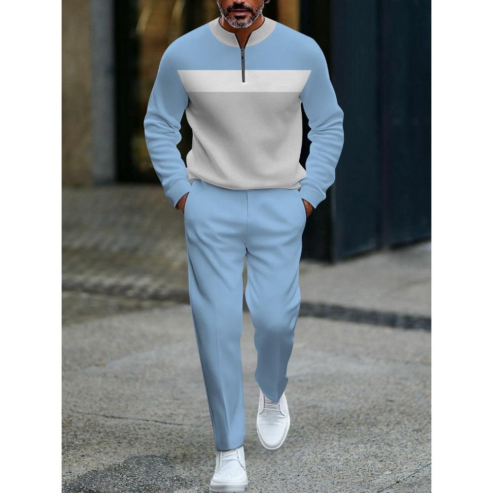 Spring Autumn 3D Printed Fashion Cool Men's Long-Sleeved Sets Half-Zipper Stand-Up Collar Men's Casual Sportswear Two-Piece set