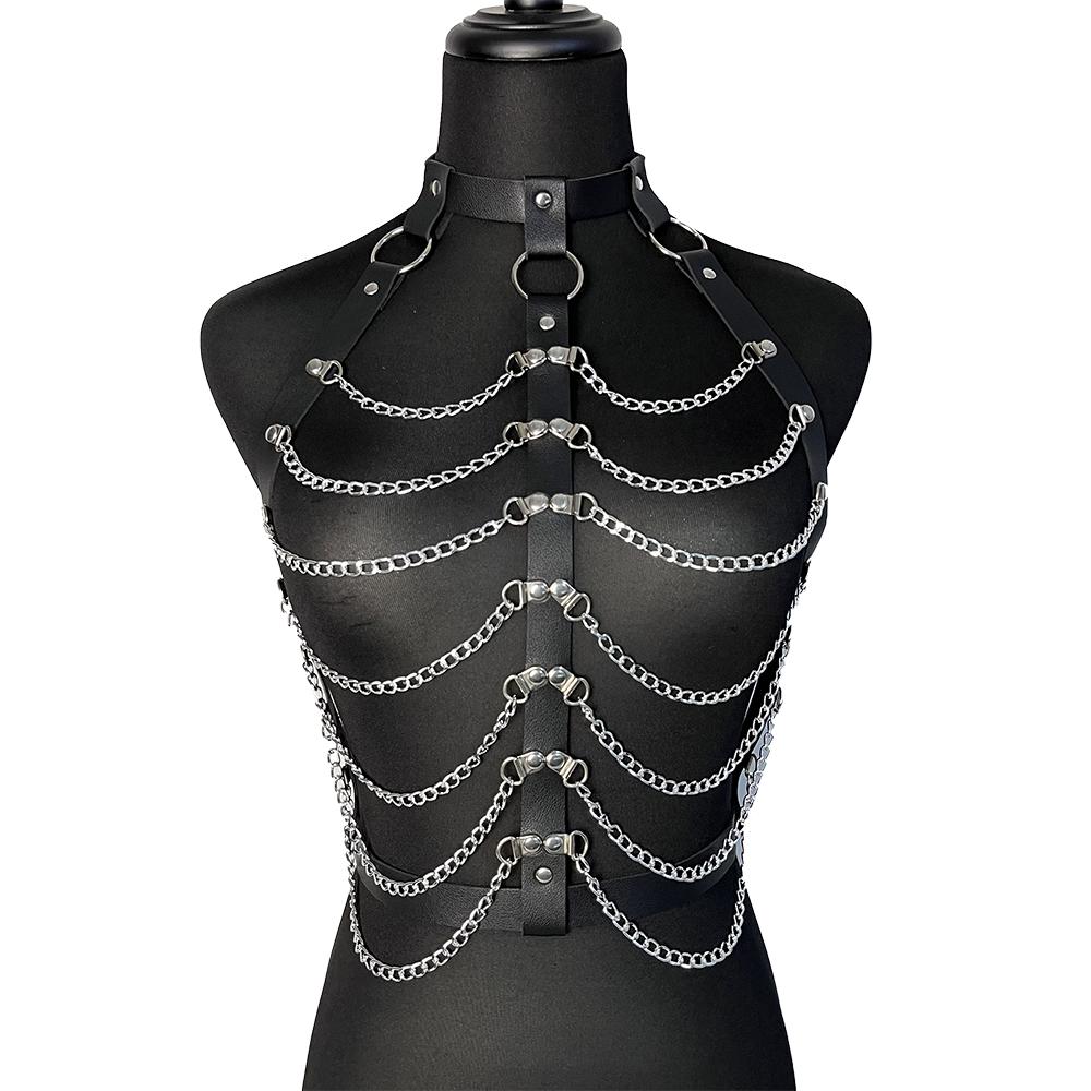 Women's Belt Body Harness Bra Bondage Chain Chest Harness Leather Lingerie Bdsm Fetish Clothing Gothic Women Suspenders Straps
