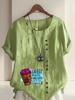 Women's Fashion Coffee Alphabet Print Casual Cotton Linen Short Sleeve Round Neck T-shirt Shirt Leisure Loose Summer Blouse Tops