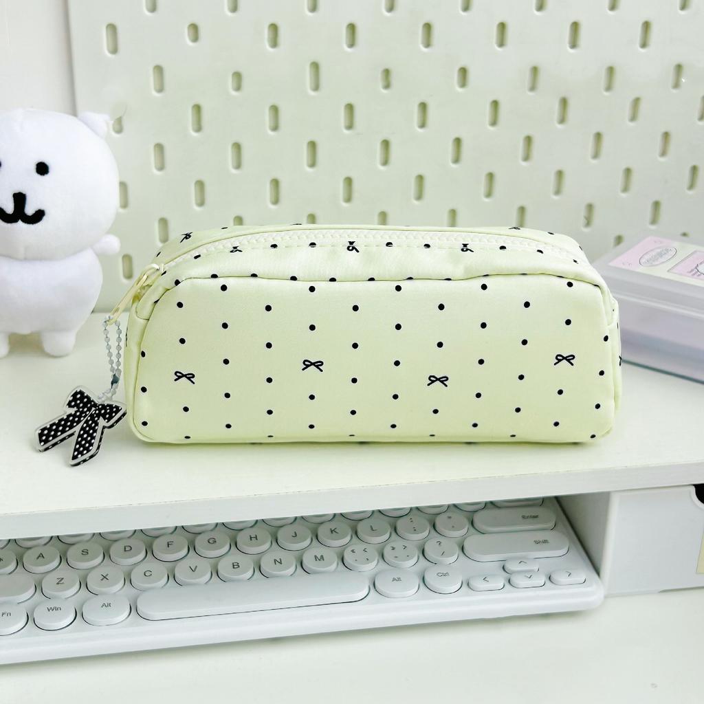 Pencil Pouch School Supplies Functional Polka Dot Bow Pencil Case Zipper Pencil Bag Cute For Desk School School Supplies