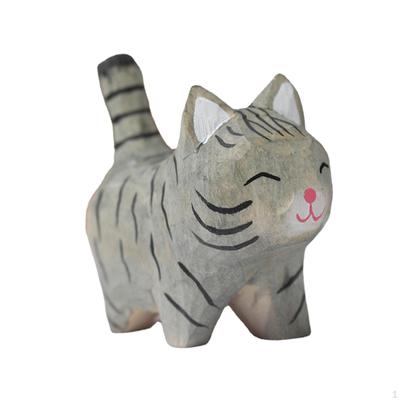 Adorable Wood Carved Cat Decor DIY Mini Handmade Figurine Animals Model Cute for Terrarium
