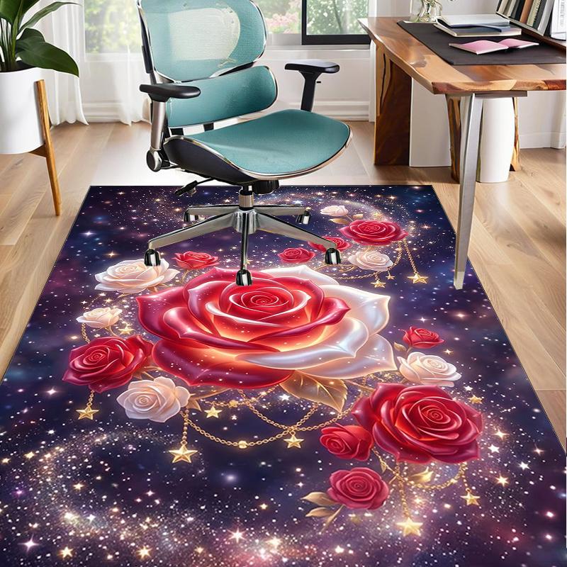 Starry Night Roses Office Rug Chair Mat, Entryway Carpet, Suitable for Front Door, Bedroom, Living Room, Desk, Holiday Gift