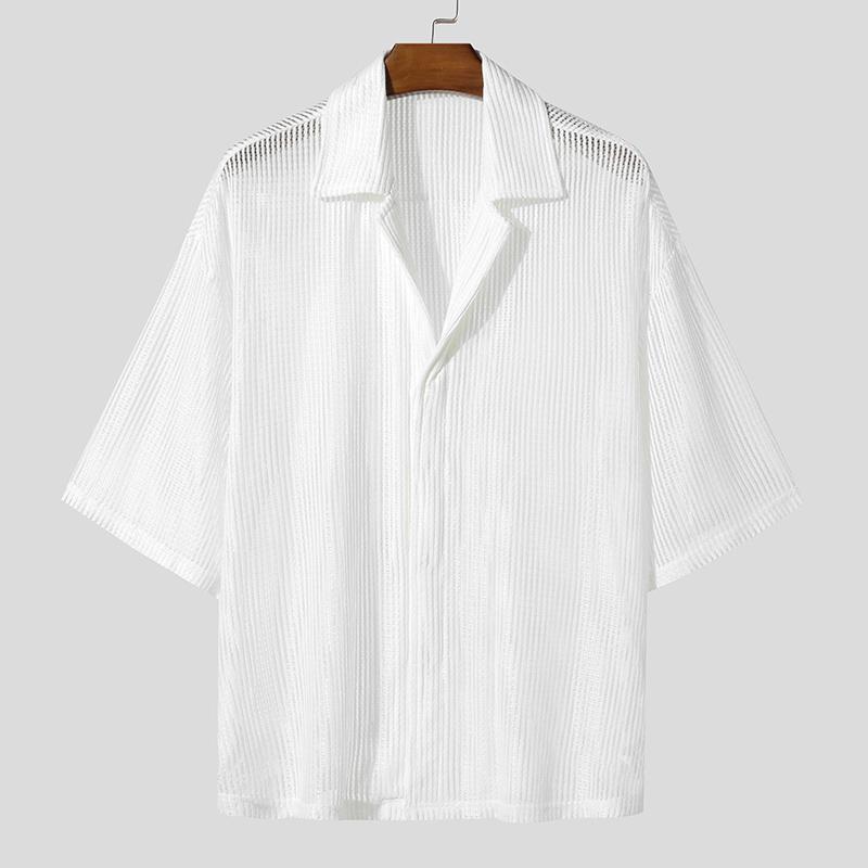 

INCERUN Men Oversized Short Sleeve Hollow Out Mesh Sheer Stitching Tops T-shirts 5XL белый