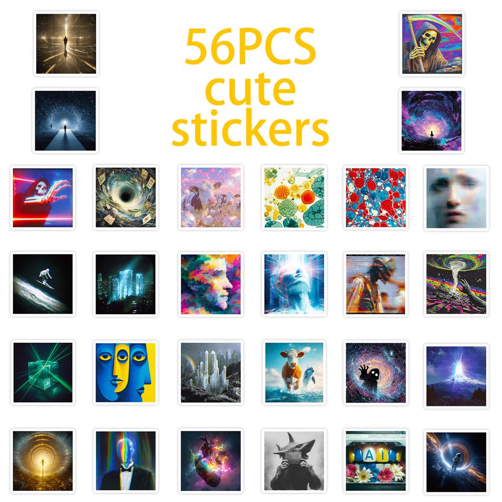 56 Pieces Of Visual Art Colorful Graffiti Stickers Personalized Trend Square Guitar Suitcase Waterproof Sticker