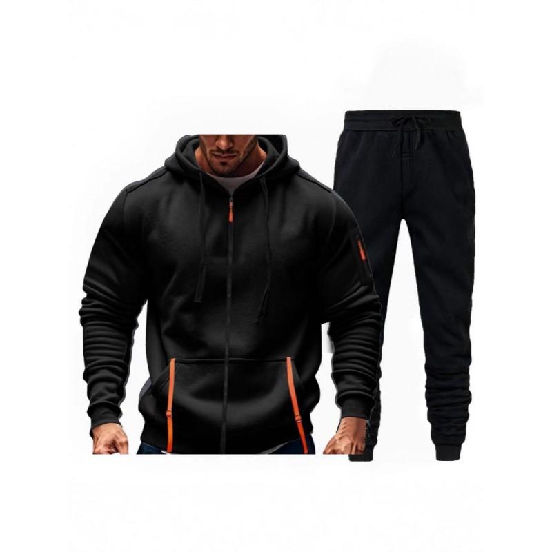 Mens Fleece-Lined Hooded Sweatshirt Set Casual Long Sleeve Tracksuit Winter Outfit