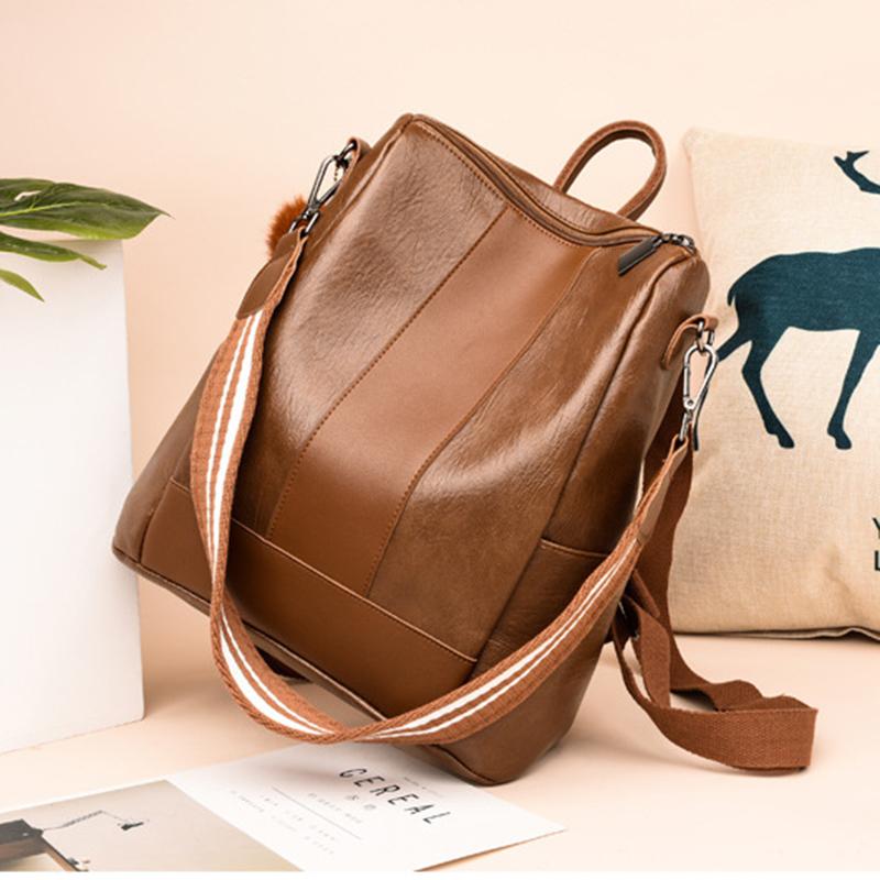 IELGY Multifunctional Large Capacity Korean Version Travel Lightweight Ornaments Soft Leather Retro Black Women's Backpack