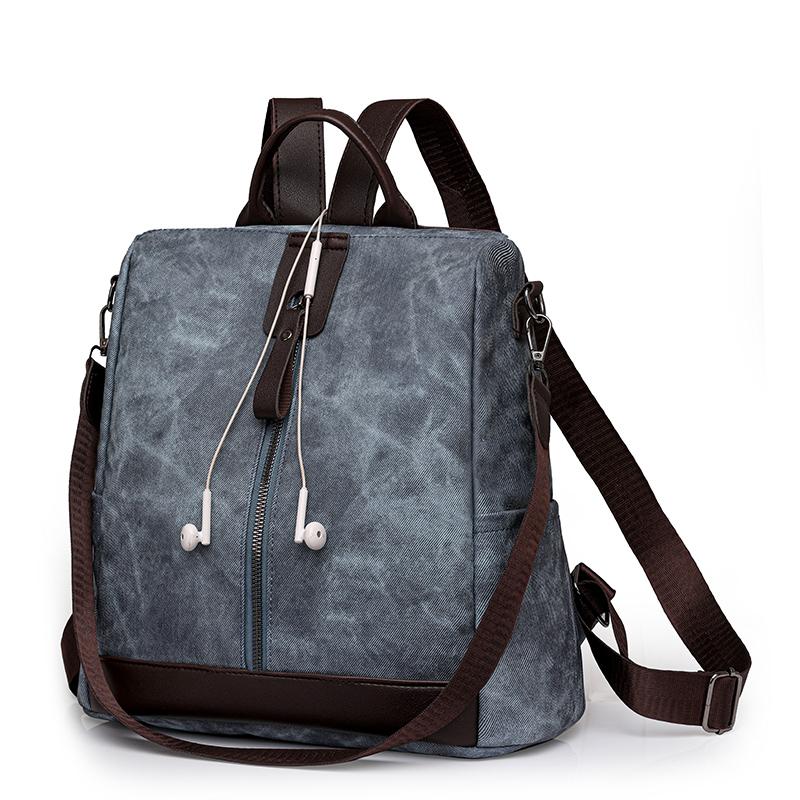 Zipper Backpack Women's Block Color Backpack Female Anti-Theft Schoolbag