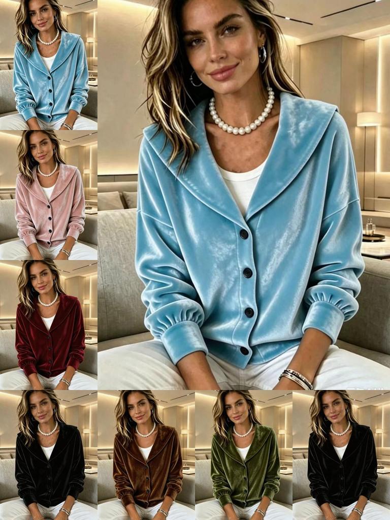 Retro Navy Collar Velvet Loose-Fit Women's Long Sleeve - Autumn Collection
