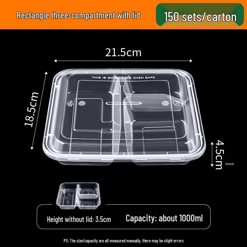 Rectangular 3-Compartment Takeaway Lunch Box