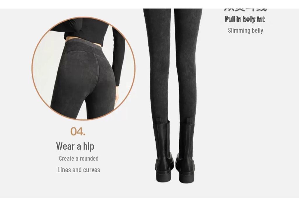 Women's High-Waist Velvet-Lined Slim Fit Cotton Pants for Autumn/Winter - Large Size, Warm and Comfortable.