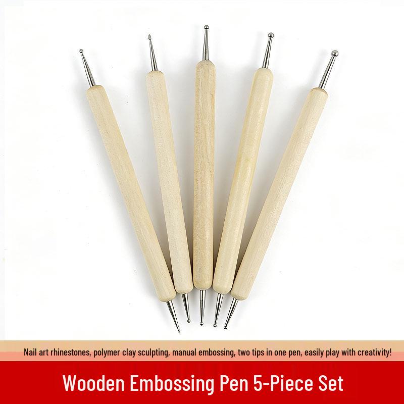 5-Piece Double-Ended Wooden Embossing Pen Set for Nail Art & Pottery