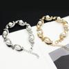 Women Faux Pearl Rhinestone Inlaid Charm Bracelet Bangle Adjustable Jewelry Gift