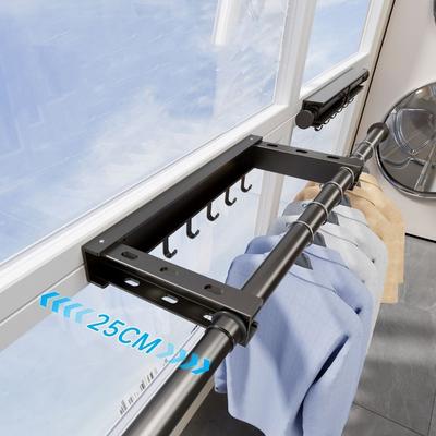 Carbon Steel Telescopic Clothes Rack Wall Mounted Adjustable Length Clothes Drying Rack Punch-free Space Saving