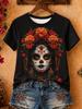 Halloween Women'sT Shirt Print Floral Graphic Skull Vintage Stylish Classic Short Sleeve Crew Neck Regular Tops Casual Daily