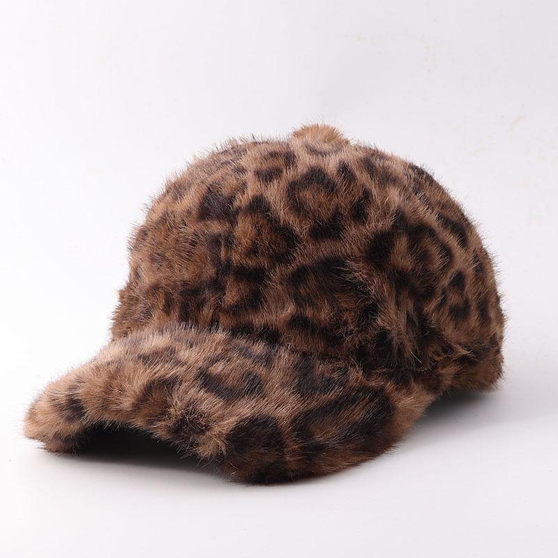Herfst en winter fleece verdikt warme baseballpet mode luipaardprint buiten winddichte pet