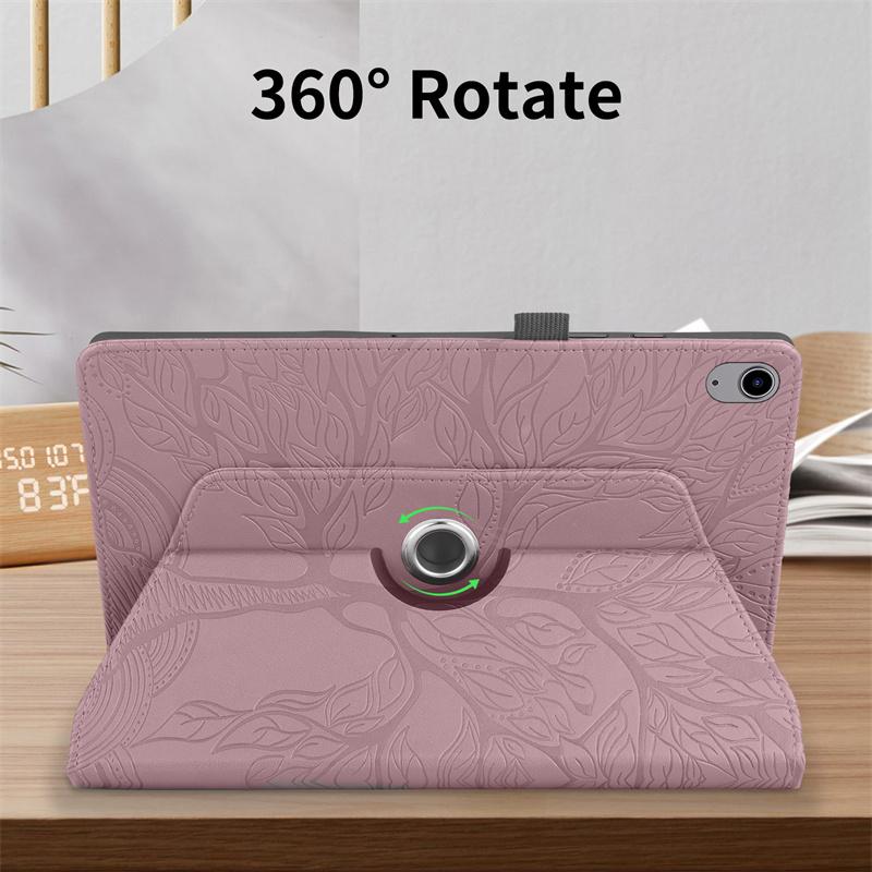 Case For iPad A16 2025 360 Rotating Stand Tablet Cover Emboss Tree Pattern Case Funda For iPad 2025 11th Generation Cover Coque