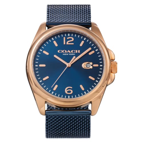Coach Greyson Watch, 41mm, Men's, Navy, Blue Dial, Quartz Movement, Water Resistant, Mineral Glass, 14602620