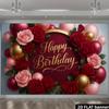 2D Rote Rosa Rose Alles Gute zum Geburtstag Hintergrundbanner Goldener Ballon Party Hintergrund Dekoration