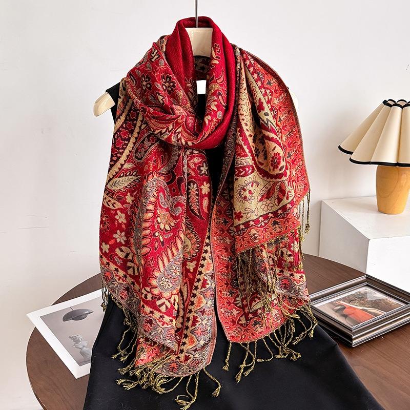 Women S Ethnic Style Court Paisley Print Tassel Long Scarf Elegant Shawl