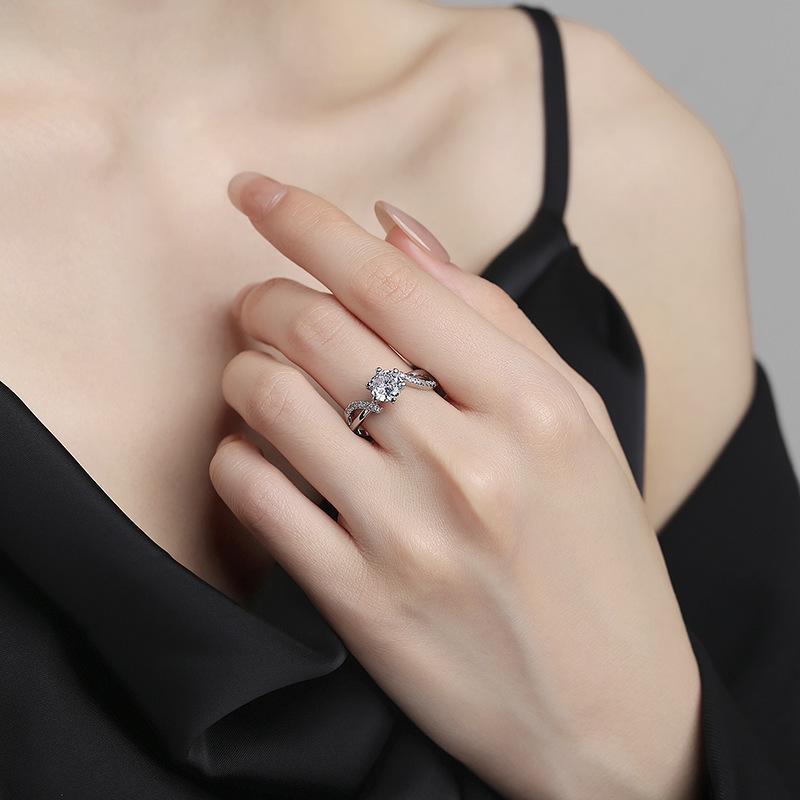 Women's Twisted Arm Cross Ring with 8-Heart, 8-Arrow Simulated Diamond, 1-Carat Wedding Band, White Gold Plated.