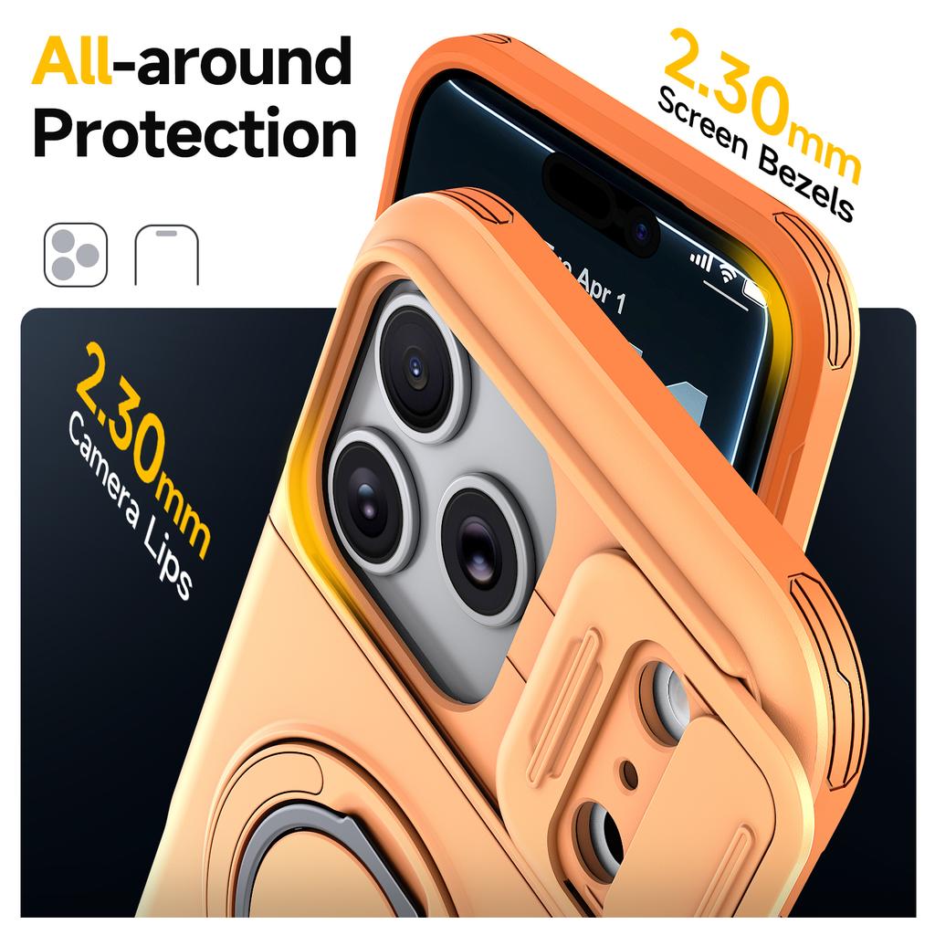 Armor Case For iPhone 17 16e 17e 12 13 14 15 16 Pro Max Plus Slide Camera Protective Magnetic Ring Holder With Card Cover Funda