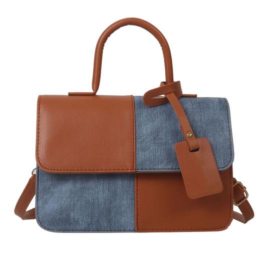 Women PU Leather Shoulder Bag Stylish Crossbody Bag Patchwork Handbag Stylish Top Handle Bag with Detachable & Adjustable Shoulder Strap for Commuting