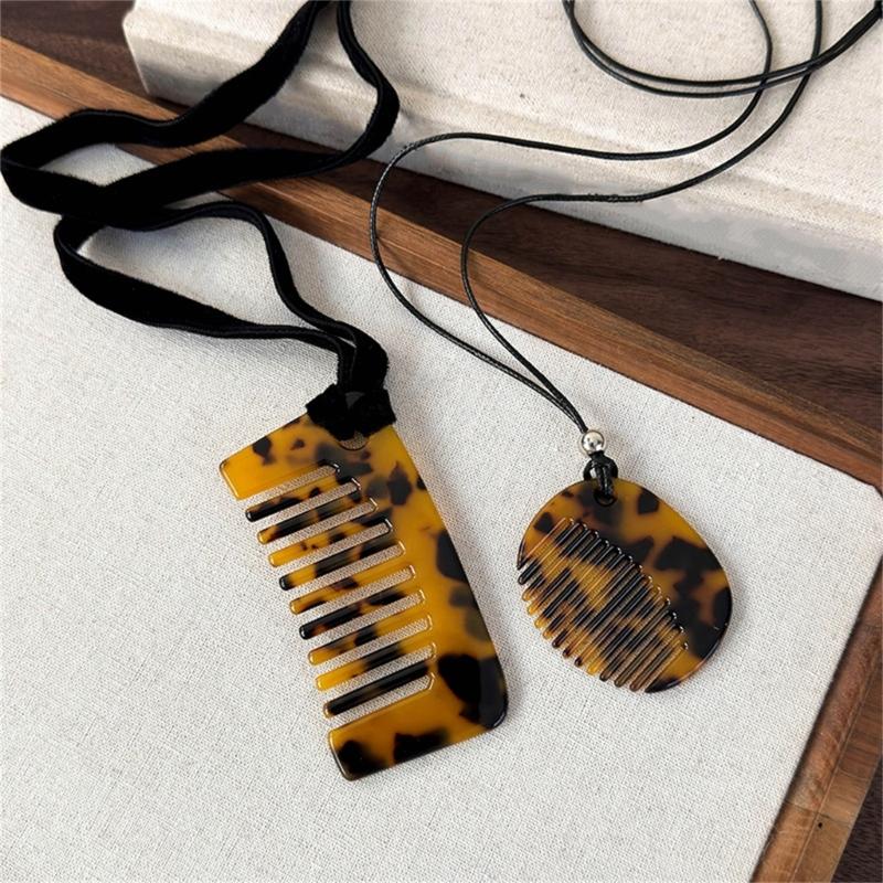 Fashionable Comb Pendant Necklace Unique Comb Shaped Necklace in Long Rope Elegant Neck Jewelry For Stylish Women