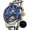 OLEVS Men's Automatic Skeleton Watch Blue Luminous Calendar Waterproof Wristwatch