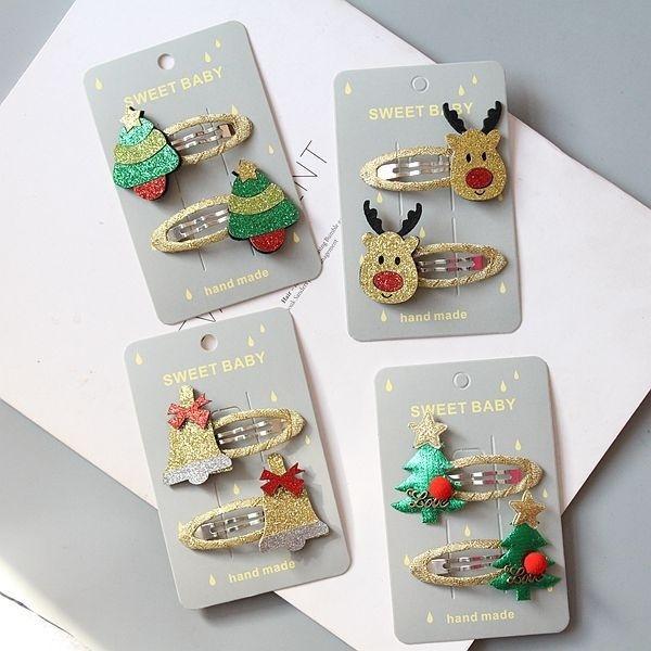 2pcs Girls Cute Christmas Hairpins Hair Clip Cartoon Headwear Kids Barrettes Gift Hair Accessories