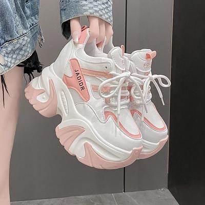 Moda 10CM Plataforma Alta Tênis Femininos Outono Sola Grossa Casual Pai Sapatos Chunky Mulher Couro Sapatos Esportivos para Caminhada Zapatos Mujer
