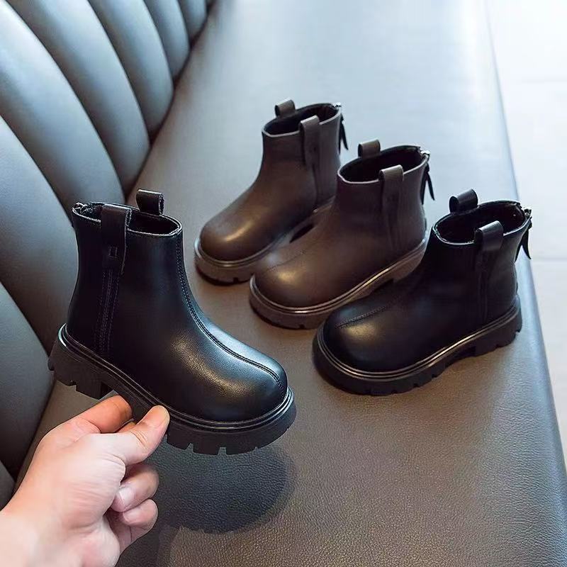 Girls Martin boots 2025 autumn and winter new little girl single boots British children's baby foreign gas velvet two cotton short boots