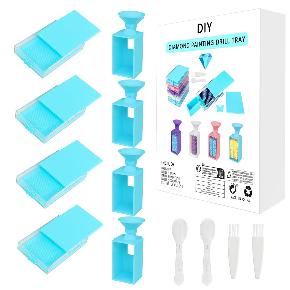4PCS Diamond Painting Tool Tray With 4pcs Drills Funnel,Cover Beads Container Tray Organizer 5D DIY Diamond Embroidery Accessori
